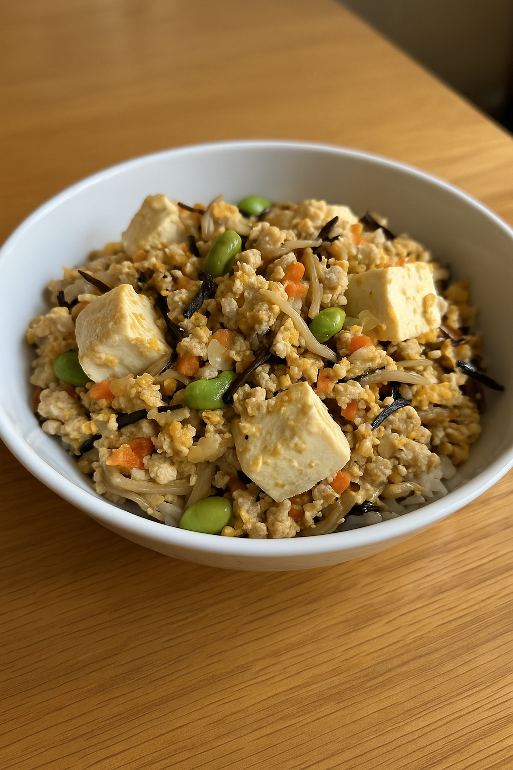 豆腐チャンプルー丼（鶏ひき肉と卵入り） 画像
