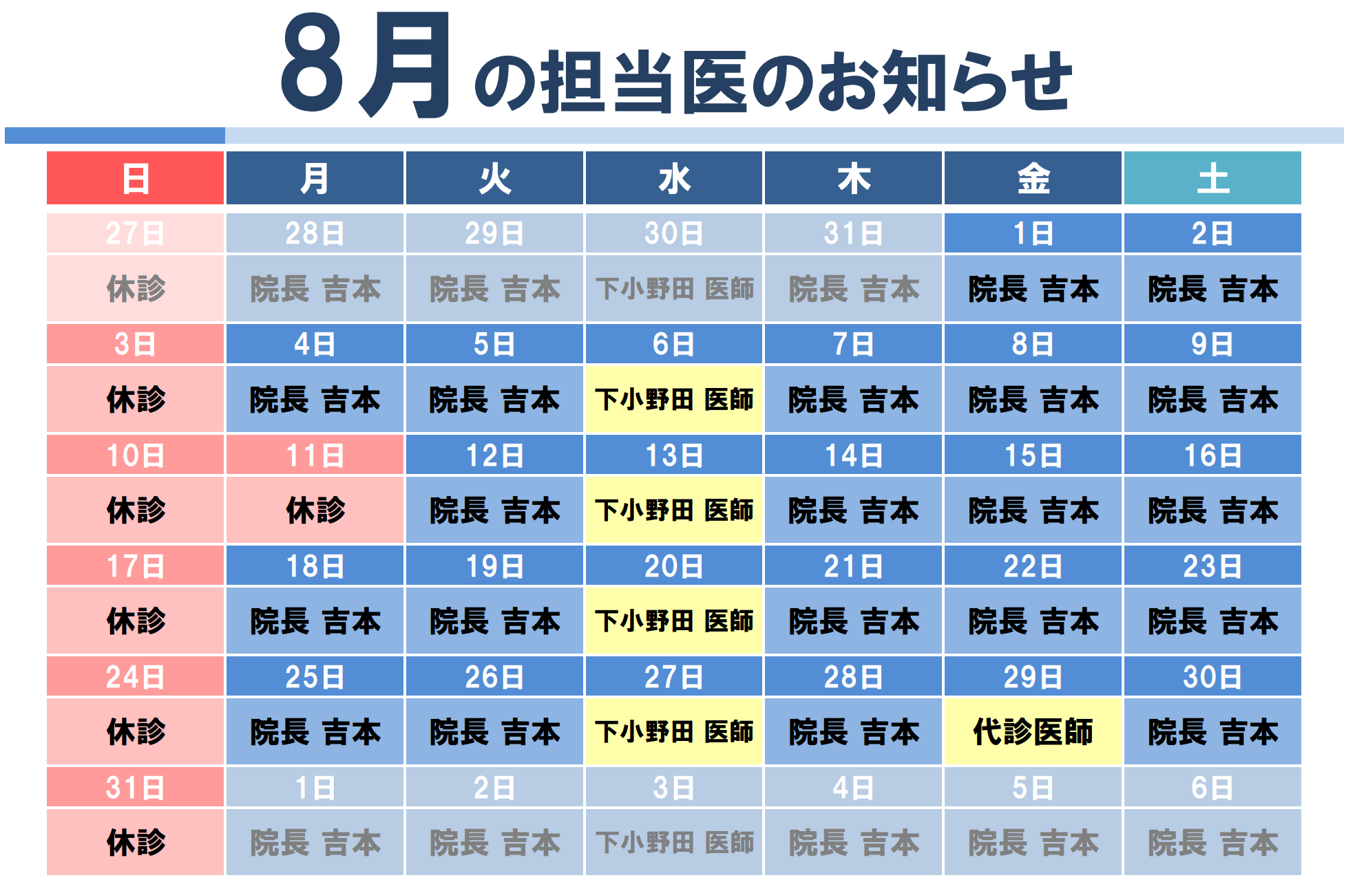 8月代診