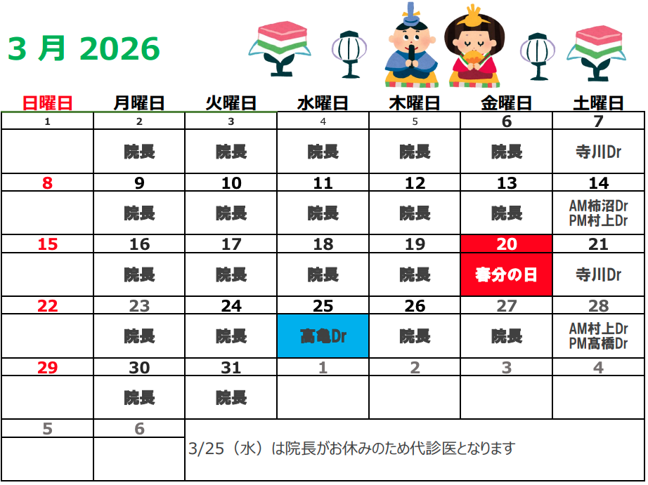 3月代診