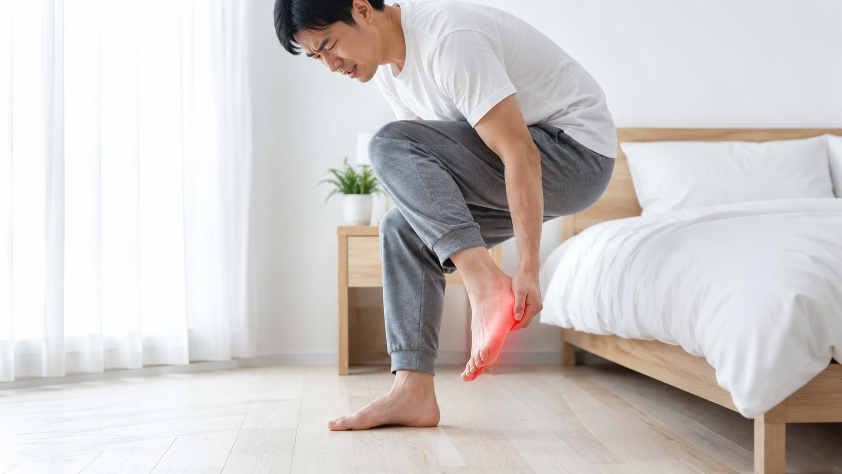 朝起きて足の裏が痛む様子