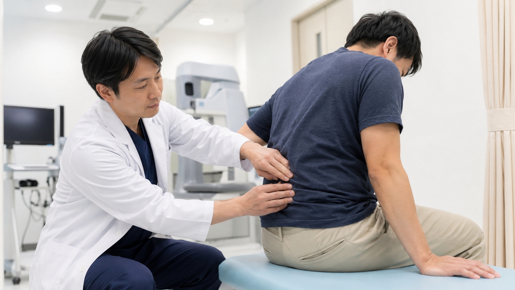 診察室で医師が丁寧に問診・説明をしている様子
