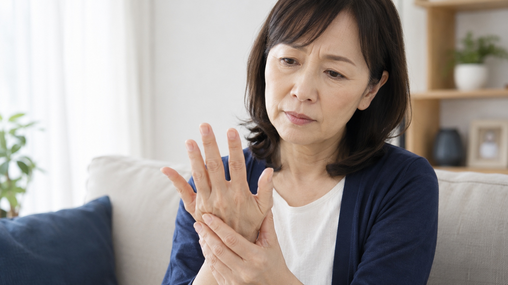 指の第一関節が赤く腫れ変形が始まっている様子