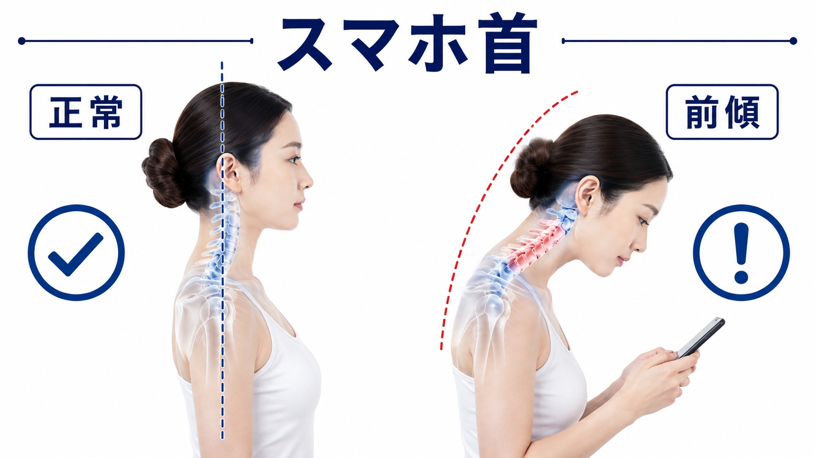 スマホ首（ストレートネック）の図解