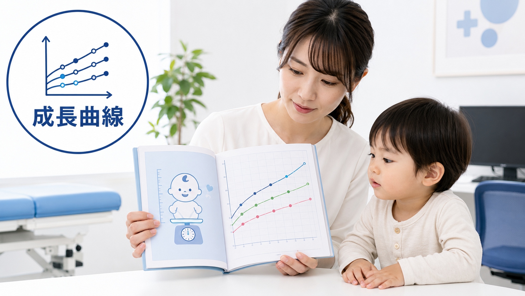 母子手帳の成長曲線を確認するイメージ