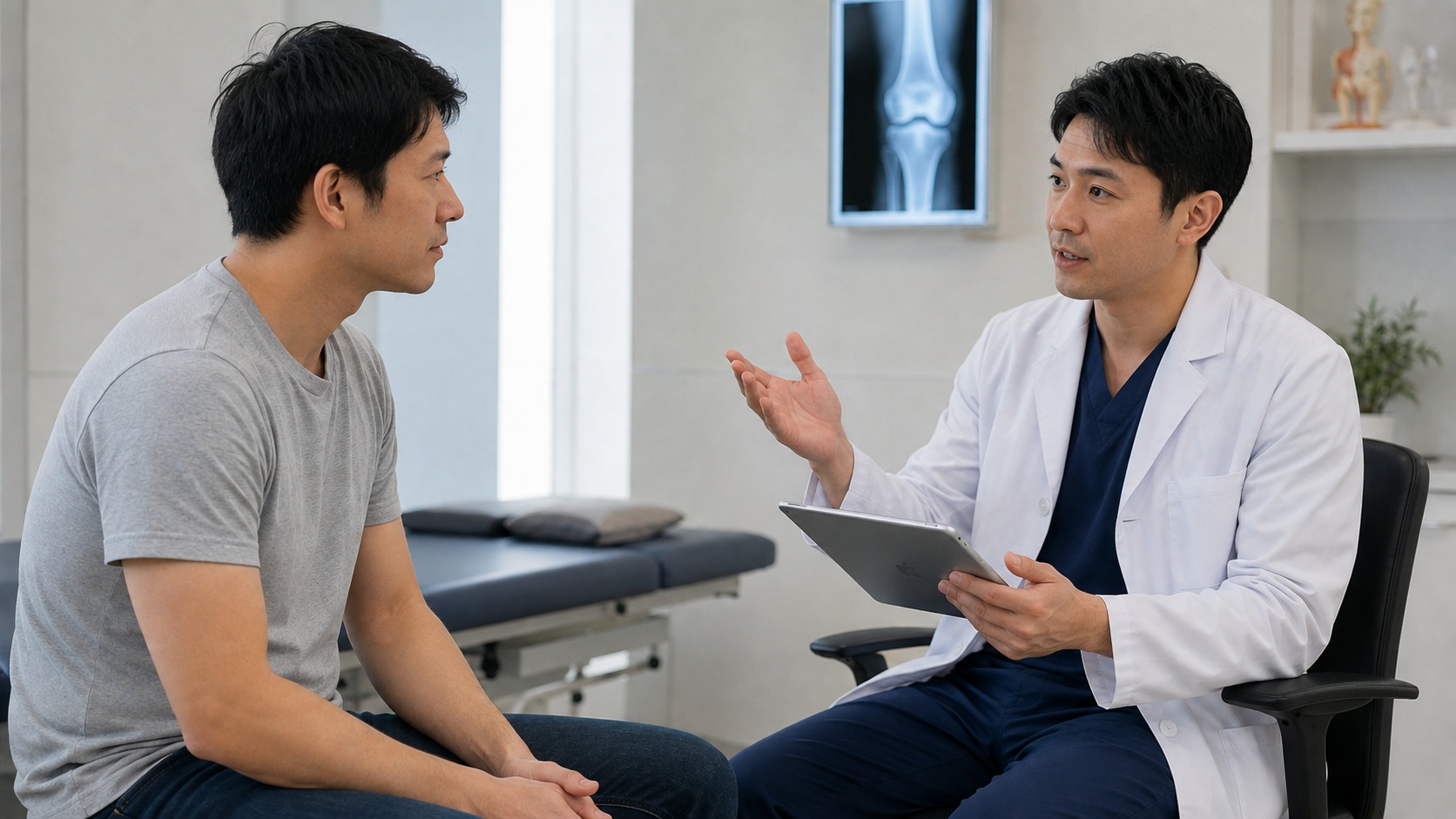 整形外科で医師が患者の症状について説明している診察イメージ