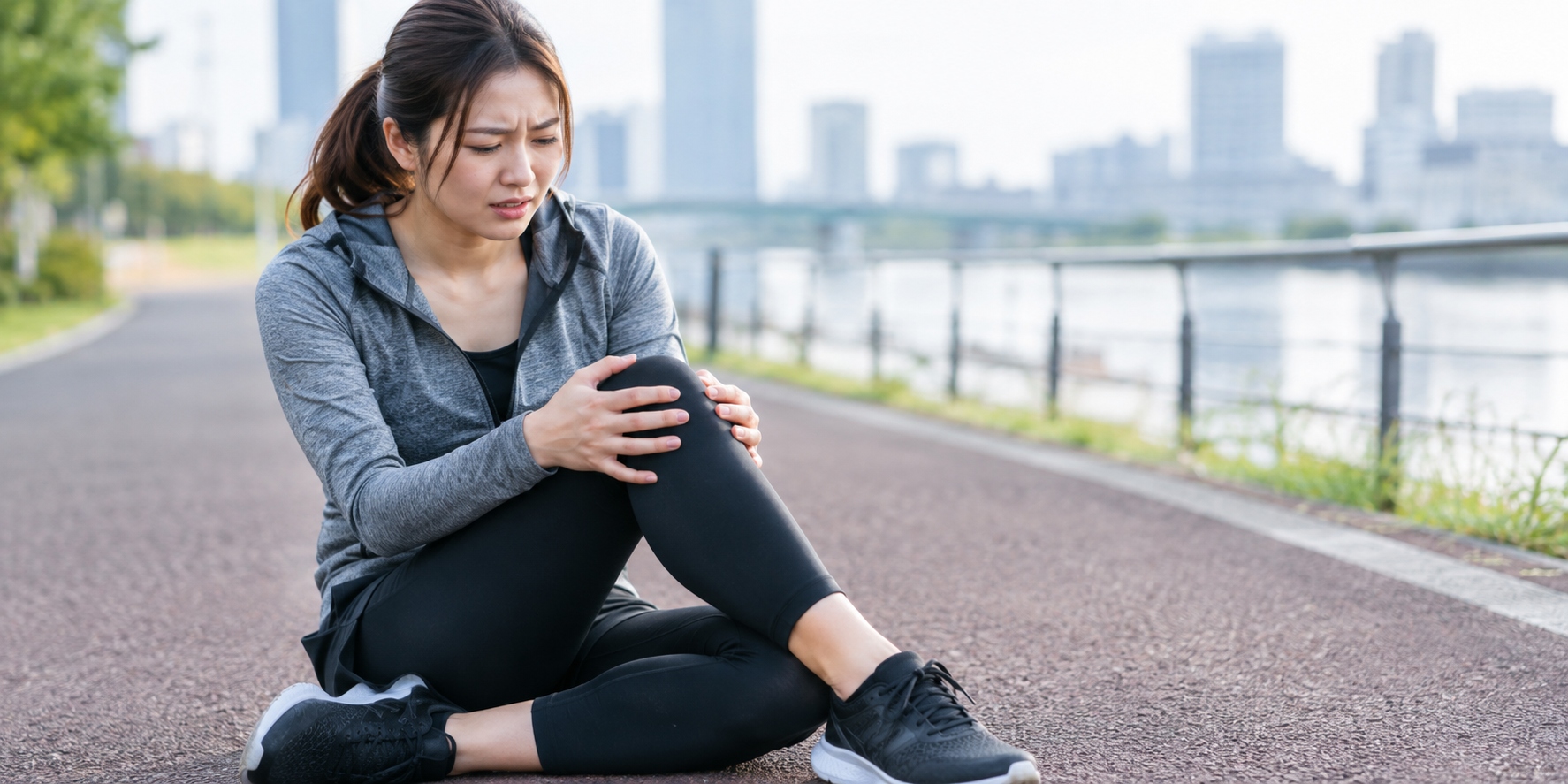 ランニング再開後に膝の痛みを感じる女性